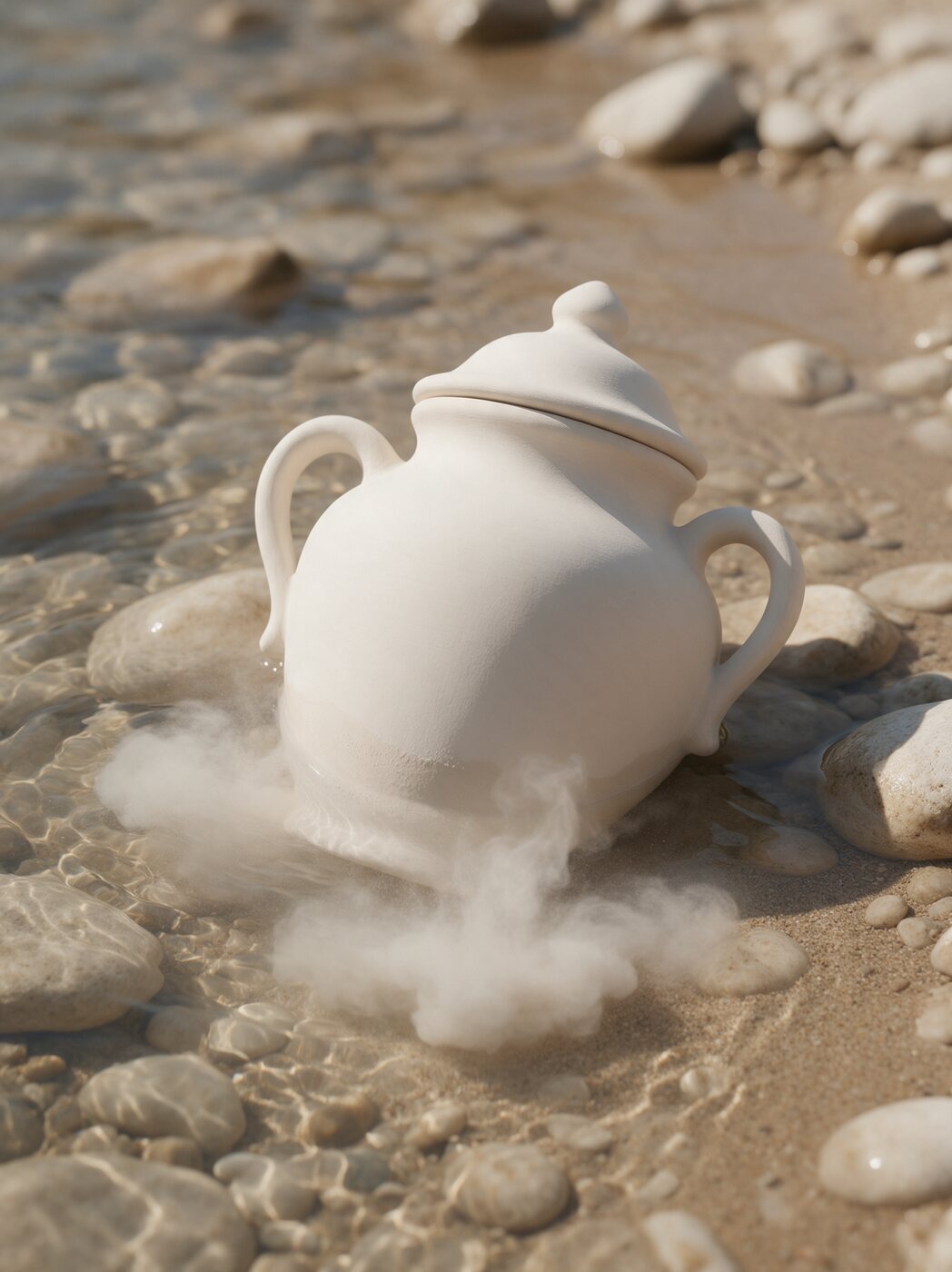Weisse Urne im fliessenden Wasser